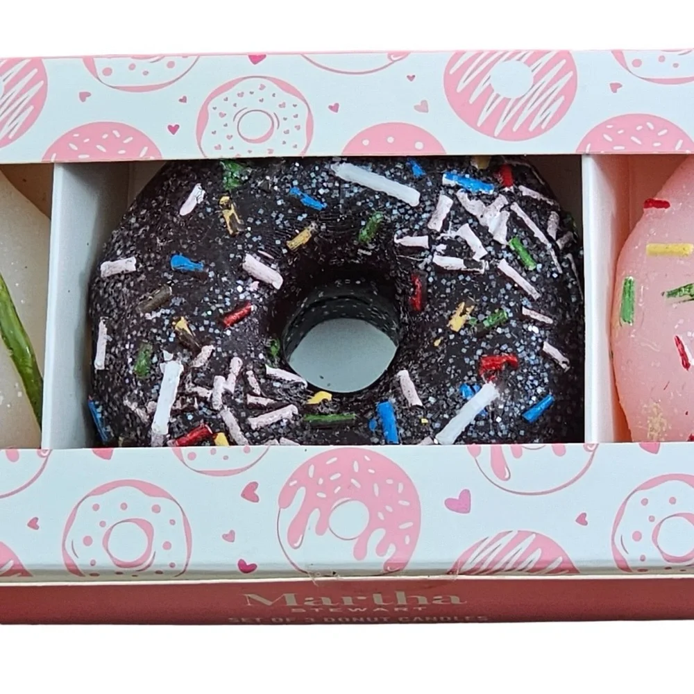 New. Martha Stewart Donut Candle Trio - Pink, Chocolate & Creamy White